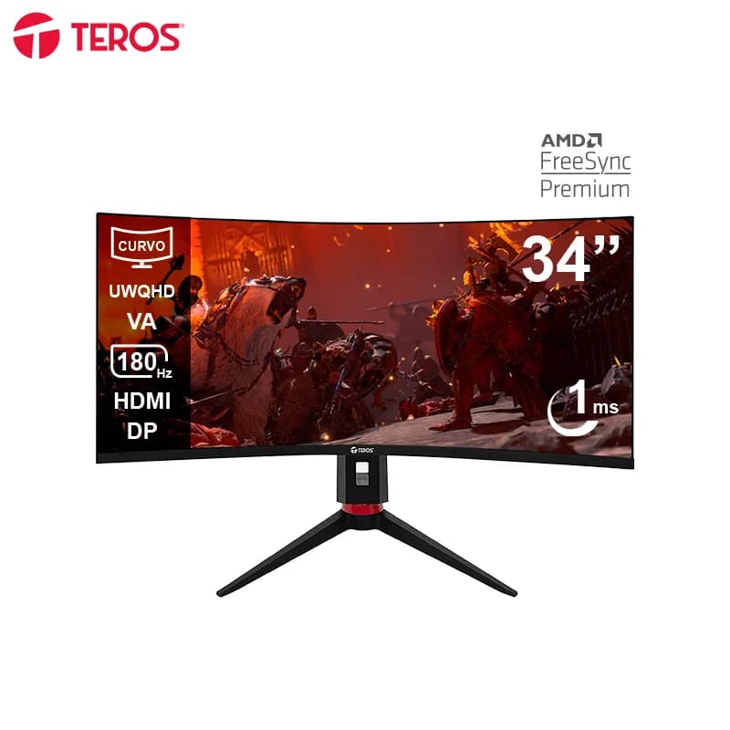 Monitor curvo gaming TEROS TE-3412G,
  34″ UWQHD VA, 180Hz, 1ms, HDMI, DP, Audio out. 