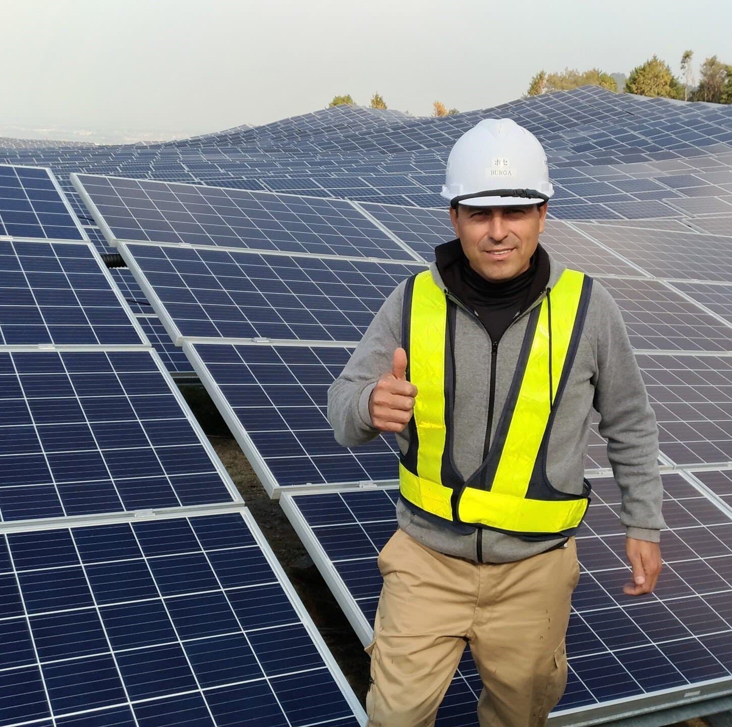 Campo solar terminado con varias filas de módulos fotovoltaicos sobre estructura fija